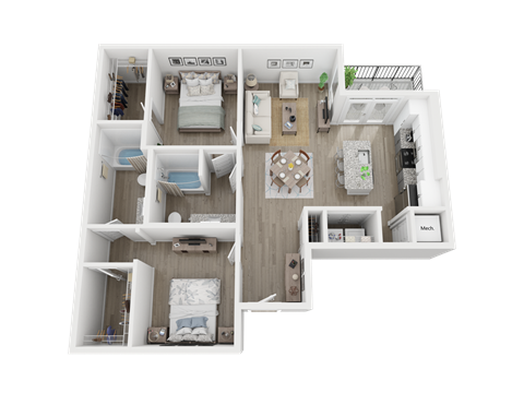 2 bedroom  2 bath B3 Floor Plan at Link Apartments® 4th Street, Winston-Salem, North Carolina